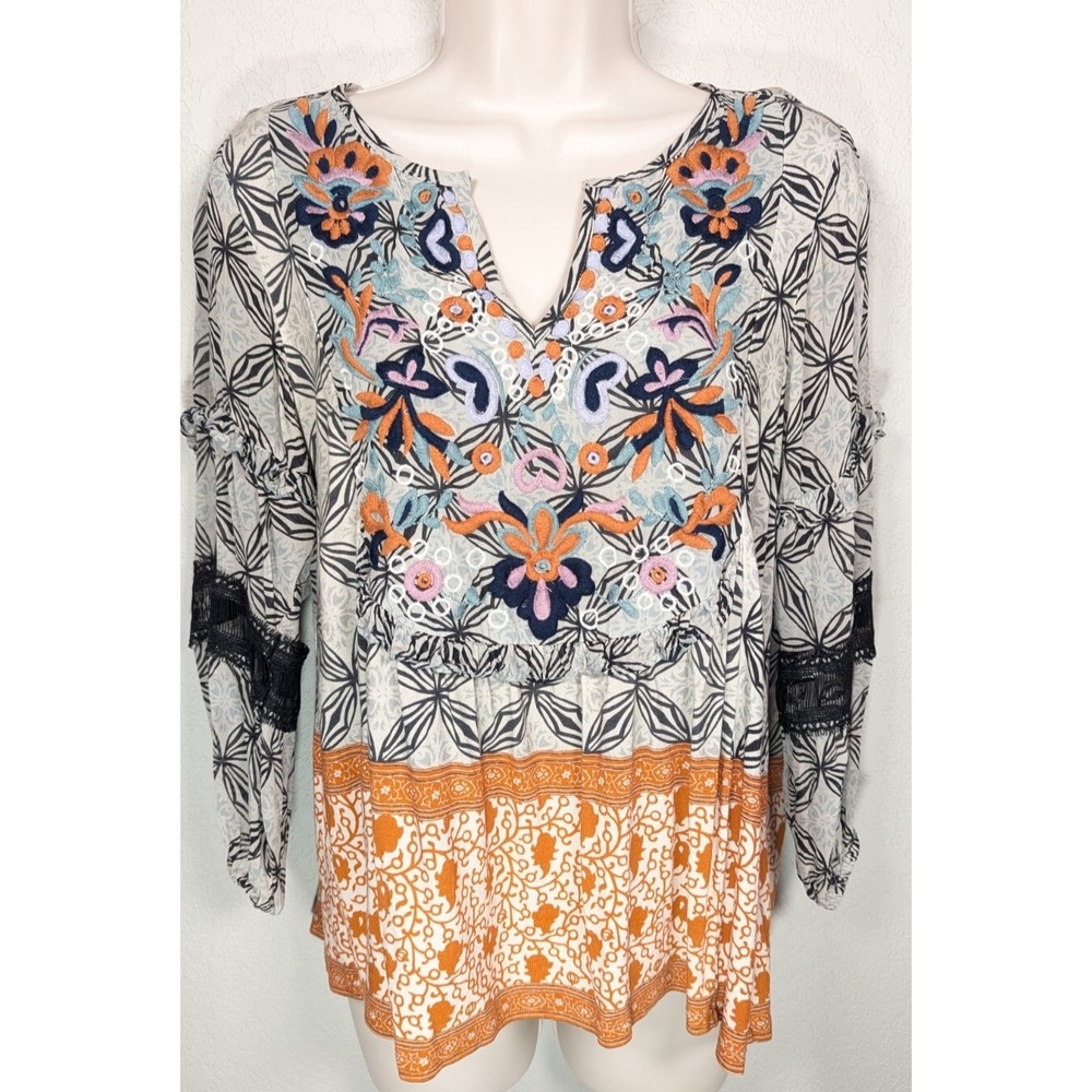 ANTHROPOLOGIE Size Small Embroidery Boho Peasant Blouse